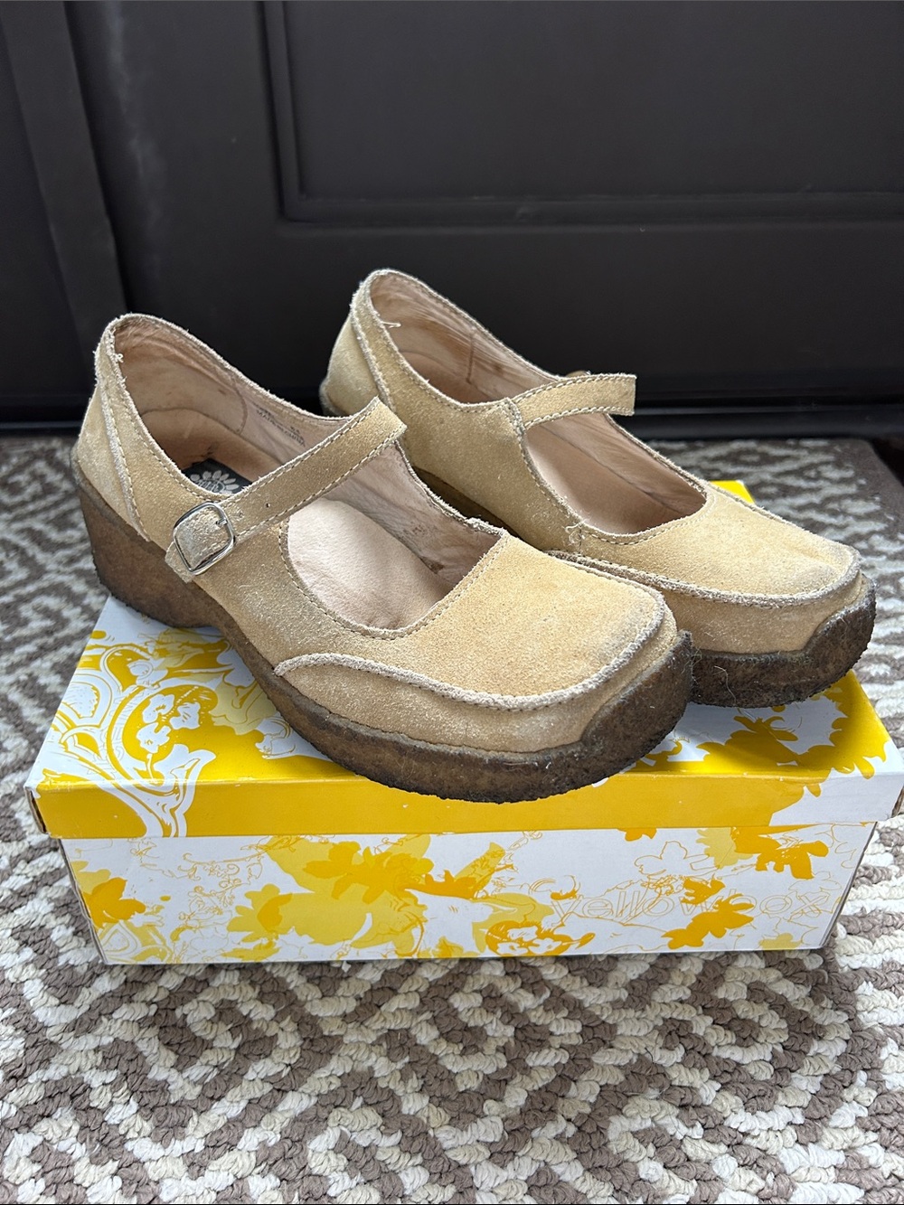 8.5 Yellow Box Suede Mary Jane Clogs in Light Tan